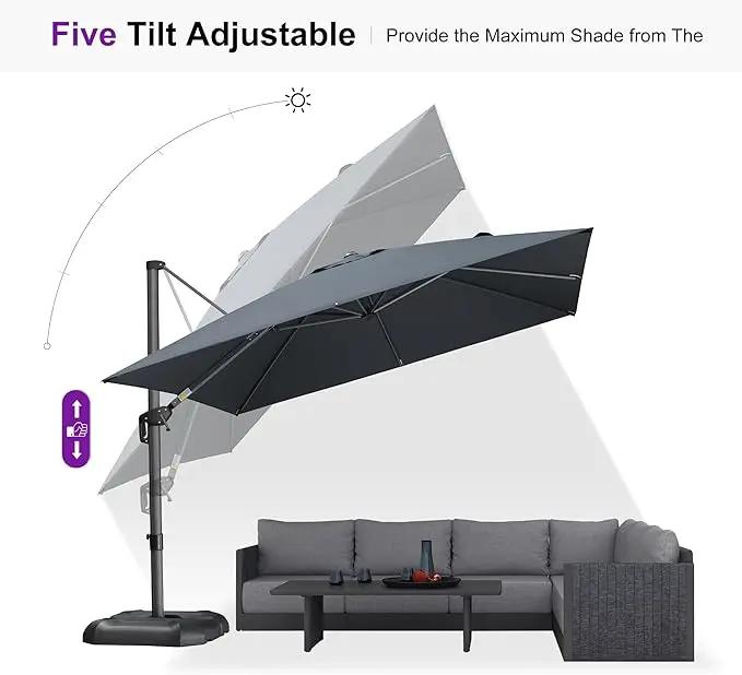 PURPLE LEAF Patio Umbrella with Base 10 Feet Outdoor Cantilever Square Umbrella Aluminum Offset Umbrella with 360-degree Rotation for Garden Deck Pool Patio, Grey by GreenHaven Gardens