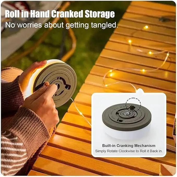 Solar Camping String Lights Roll Up 32.8FT, Rechargeable via Solar and USB, Waterproof Portable 2 in 1 Camping String Lights Lamp for Outdoor Camp Tent Garden Party Festival Decorations by GreenHaven Gardens