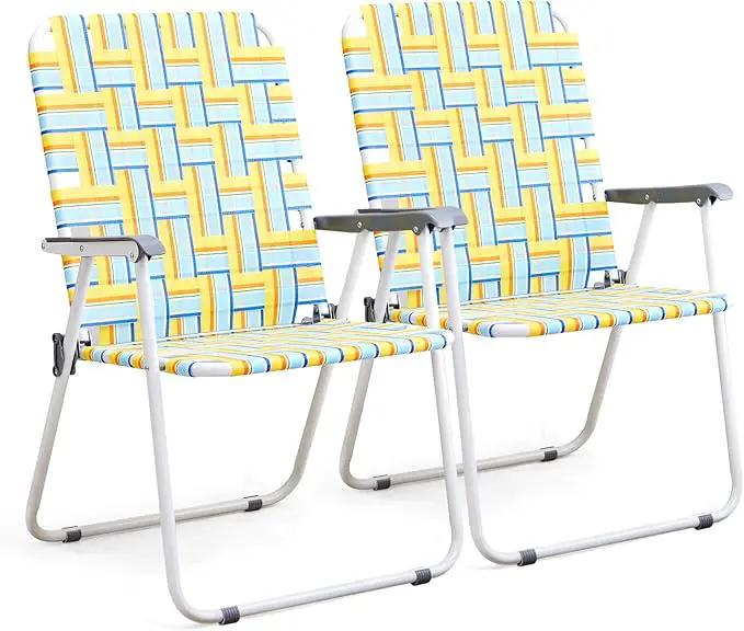 VINGLI Patio Lawn Webbed Folding Chairs Outdoor Beach Portable Camping Chair for Yard, Garden (2, Yellow, Oversized) by GreenHaven Gardens