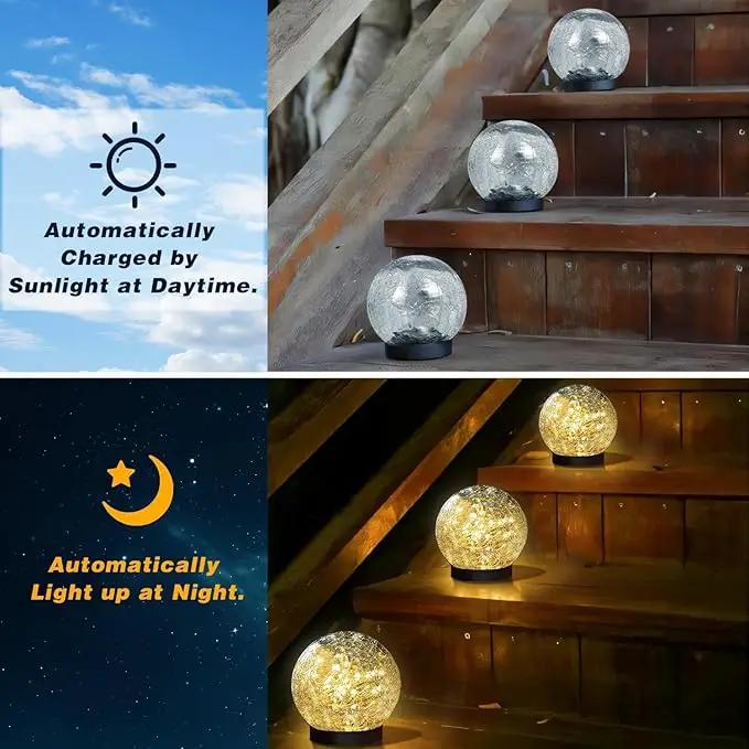 Solar Garden Lights Outdoor Waterproof, 6 Pack LEDs Cracked Glass Ball Light, Ground Landscape Garden Decor, Solar Globe Decorative for Pathway/Patio/Lawn/Yard (Warm White, 3.9") by GreenHaven Gardens