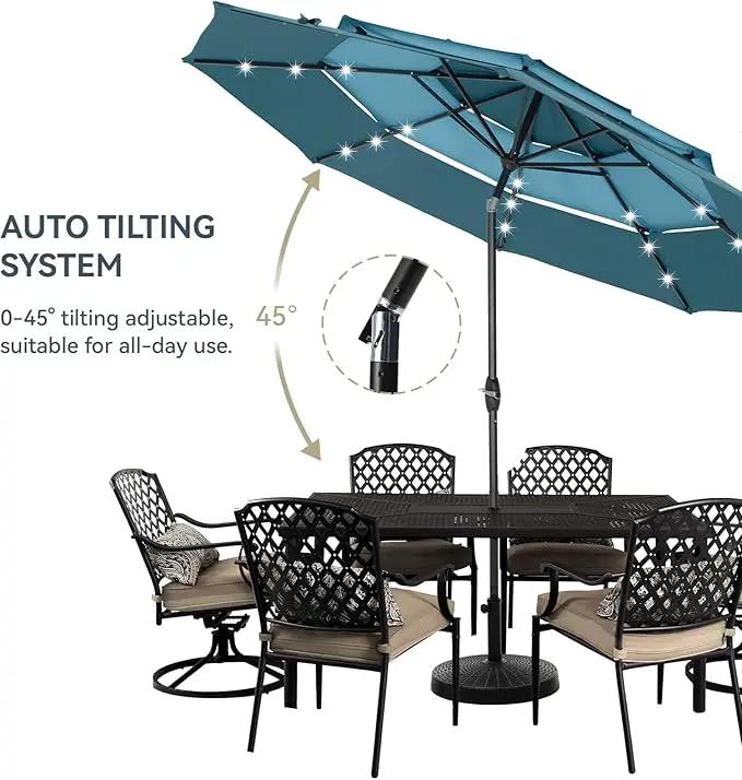 GREEN PARTY 10ft Outdoor Patio Umbrella, Auto-Tilt Market Table Umbrellas with Crank, 8 Sturdy Ribs & 1.5" Pole UV Protection for Garden Deck Backyard Pool by GreenHaven Gardens