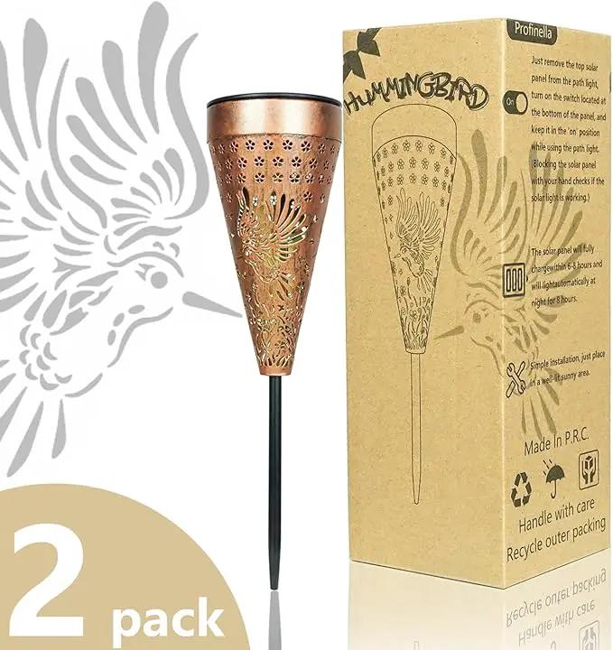 2-Pack Hummingbird Outdoor Solar Pathway Lights, Metal Garden Path Decorations, Waterproof Landscape Lighting for Yard, Lawn, Walkway – Gifts for Women, Mom, Grandma by GreenHaven Gardens