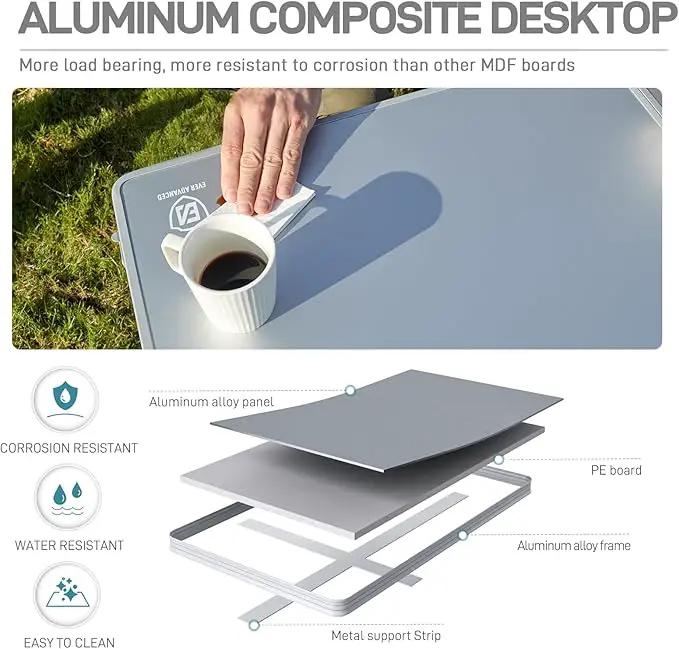 EVER ADVANCED Large Camping Table for 4-6 Person, Portable Folding Aluminum Table with Carrying Handle, Suitable for BBQ, Picnic, Camping and Indoor Use, Support up to 130LBS, Silver by GreenHaven Gardens