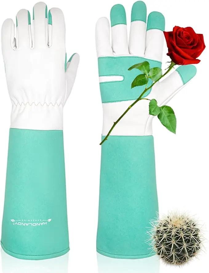 HANDLANDY Long Gardening Gloves for Men & Women, Thorn Proof Rose Pruning Gloves Leather Gauntlets Garden Glove Yard Work Glove (Large, Green) by GreenHaven Gardens