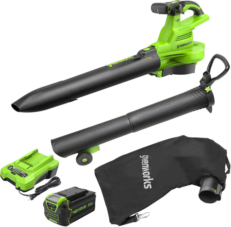 Greenworks 40V (230 MPH / 505 CFM) Cordless Brushless Leaf Blower/Vacuum with Bag, High Power, Lightweight & Quiet for Yard Debris Cleanup, Includes 5.0Ah Battery & Charger by GreenHaven Gardens
