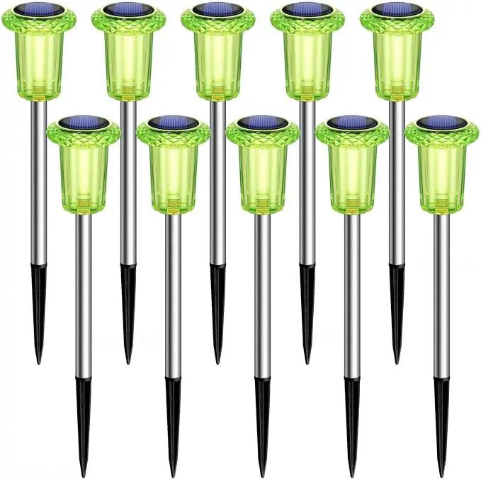 DenicMic Solar Lights Outdoor Pathway Lights LED Waterproof Acrylic Lamp Head Stainless Steel Stake for Yard Garden Landscape Path Walkway Driveway Patio Lawn (Green 10Pack) by GreenHaven Gardens