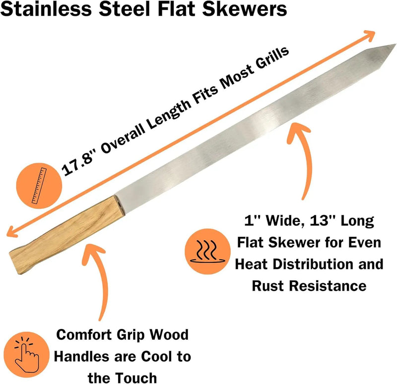 Stainless Steel Kebab Sword Grill Skewers, Holder Racks and Case Set - Great for Shish Kabob, BBQ, Kebobs, Churrasco, Picanha, Brazilian BBQ Sword Skewers, Roasting Sticks by GreenHaven Gardens