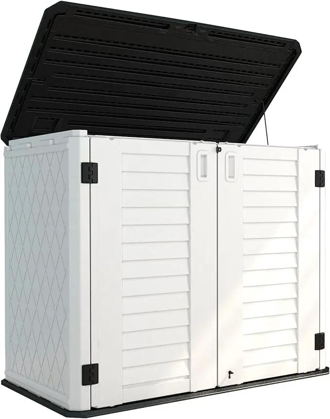 HOMSPARK Storage Shed Weather Resistance, Multi-Purpose Outdoor Storage Cabinet for Backyards and Patios, Horizontal Storage Shed for Lawnmower, Patio Accessories (White 1, Large - 26 cu.ft) by GreenHaven Gardens
