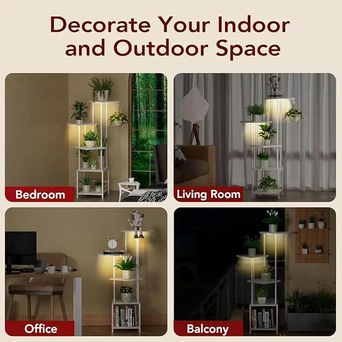 Plant Stand Indoor with Grow Light, 5-Tiered Tall Plant Stand Indoor, Metal Plant Shelf with Hanging Basket Hook and Adjustable Light, Ideal for Living Room, Garden, Patio white by GreenHaven Gardens