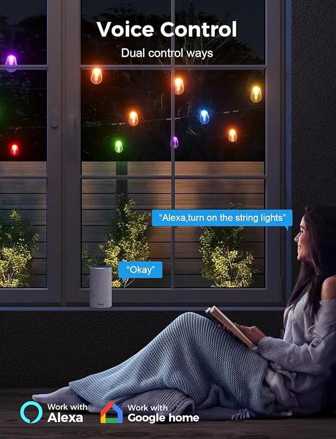 XMCOSY+ Outdoor String Lights Smart, 49Ft RGBCWIC Patio Lights Waterproof, App Control, Compatible with Alexa, Color Changing LED String Light for Outside Yard Garden Porch by GreenHaven Gardens