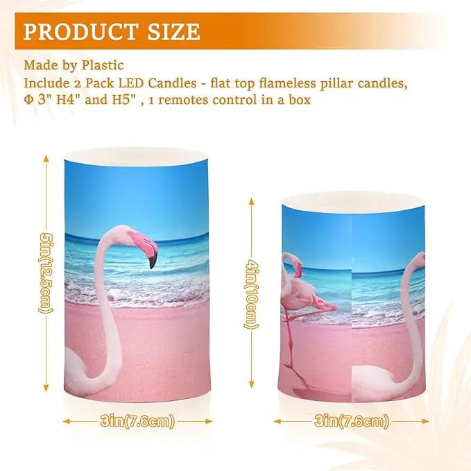 Flickering Flameless Candles, Pink Flamingo on Beach LED Candles with Remote Timer, Set of 2 Battery Operated Candle for Valentine Wedding Birthday by GreenHaven Gardens