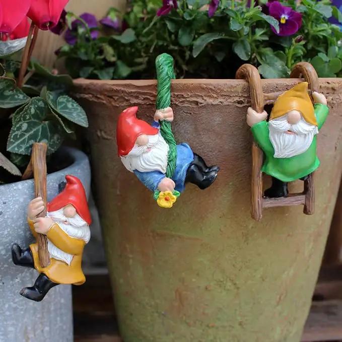 Set of 3 Cute Climbing Gnome Figurines Flower Pot Hugger, Resin Hanging Gnomes Statue Outdoor Decor Fence Ornaments for Patio Lawn Garden Yard by GreenHaven Gardens