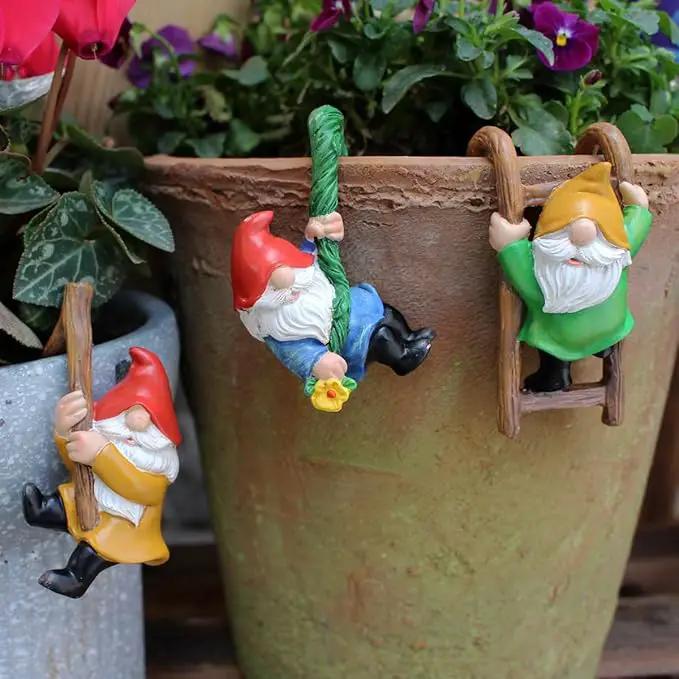 Set of 3 Garden Gnome Statues for Plant Pots Whimsical Climbing Dwarf Figurines Outdoor Garden, Patio, and Home Decor (A) by GreenHaven Gardens