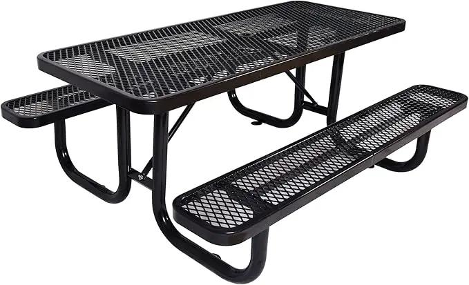 Picnic Table with Umbrella Pole, Heavy-Duty Weather-Resistant Dining Table for Patio, Rust-Resistant Finish, Black by GreenHaven Gardens