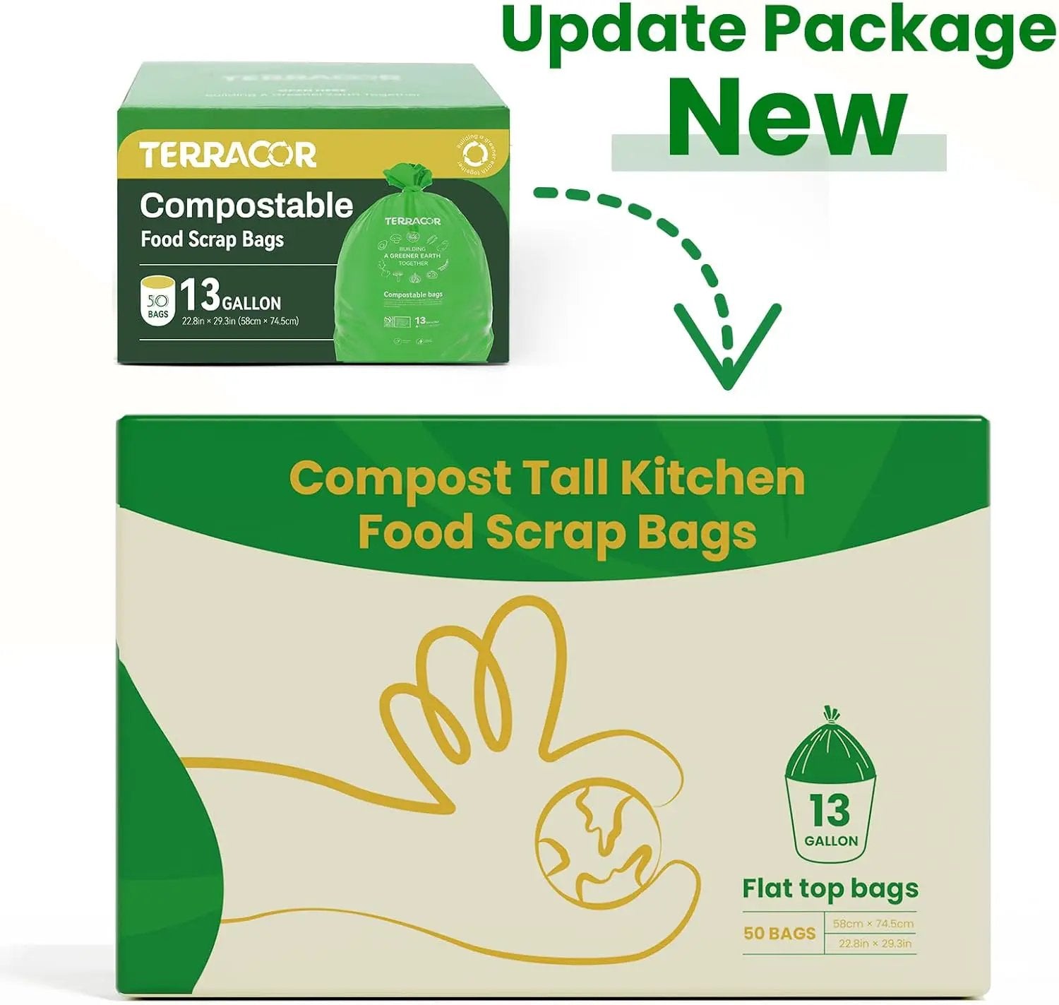 13 Gallon Compostable Trash Bags,50 Count, Heavy Duty Tall Kitchen Food Scrap Waste Bag,Certified BPI and ASTM D6400 Standard by GreenHaven Gardens