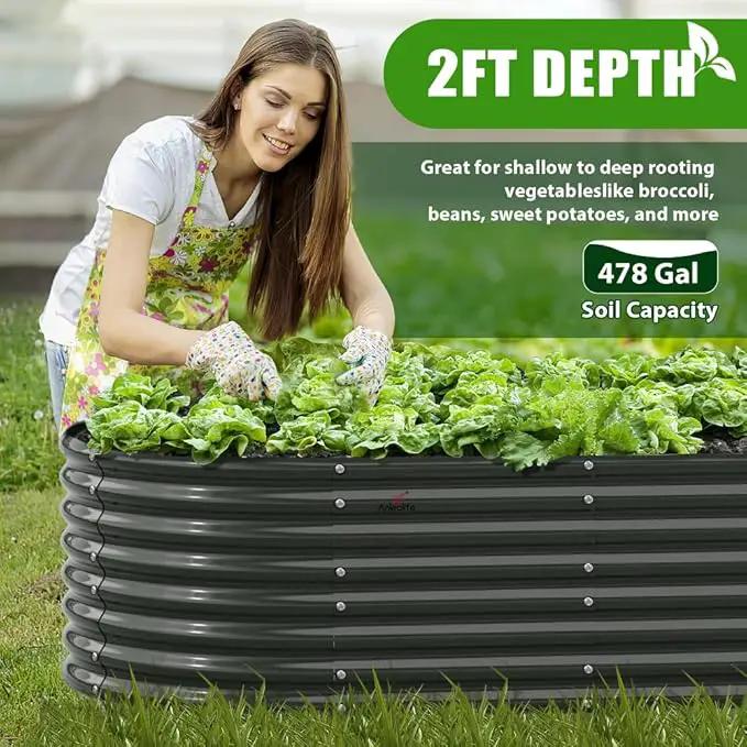 A ANLEOLIFE 8x4x2ft Galvanized Raised Garden Bed Kit, Oval Metal Deep Root Planters for Outdoor Plants Vegetables Flowers Herb, Large Bottomless, 478 Gallon Capacity- Quartz Grey by GreenHaven Gardens