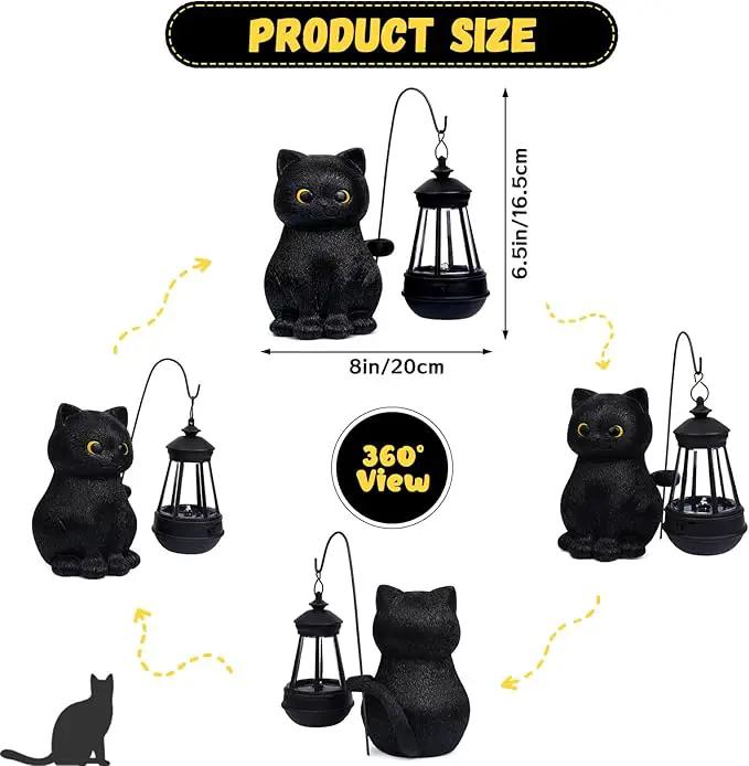 Solar Garden Statue Cat Figurine, Black Cat Statues Garden Decor with LED Light Outdoor Statue for Yard Patio Balcony Lawn Ornament, Housewarming Gifts for Grandma Mom Dad by GreenHaven Gardens