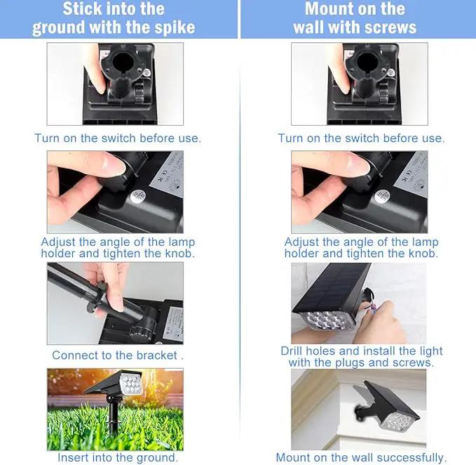 T-SUNUS 20 LED Solar Spotlights, IP65 Waterproof 2-in-1 Outdoor Solar Landscape Light for Yard Garden Driveway Porch Walkway Pool Patio 2 Pack Cold White by GreenHaven Gardens