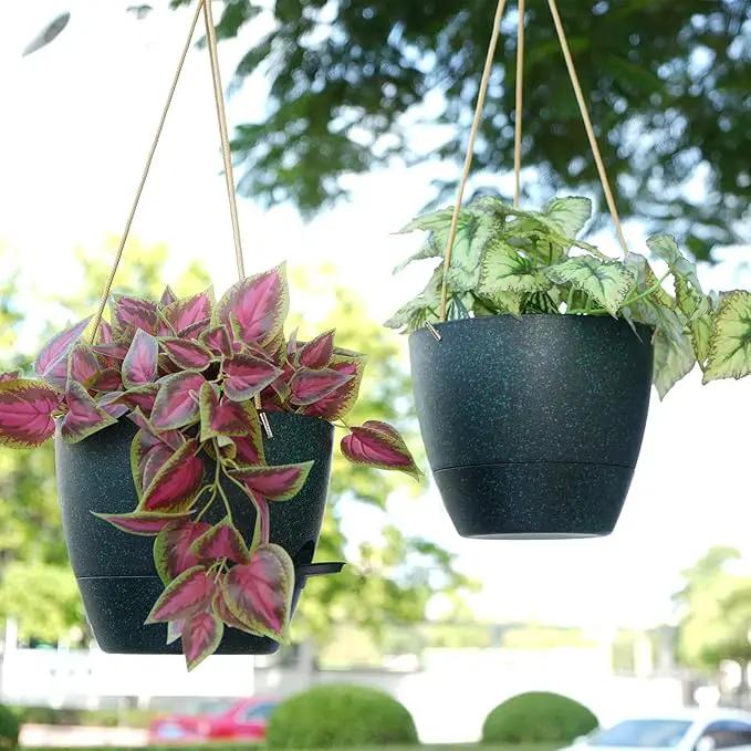 10 Inch Self Watering Hanging Pots, 2 Pack Hanging Planters with 40oZ Deep Reservior for Indoor Outdoor Plants Flowers, Black Speckles by GreenHaven Gardens