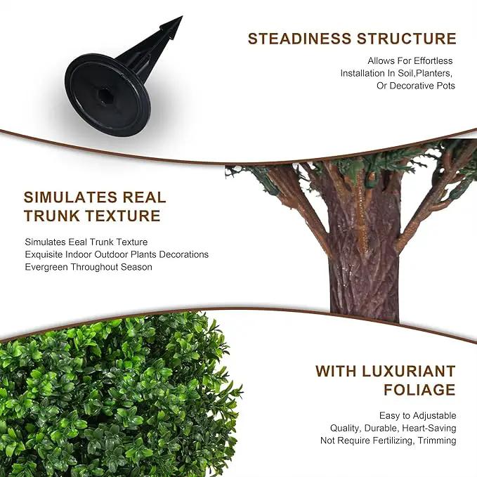 22" Artificial Boxwood Topiary Ball Trees with Ground Spike Set of 2 - UV Resistant Faux Green Shrubs & Bushes Potted Plants for Outdoor Indoor Front Porch Garden by GreenHaven Gardens