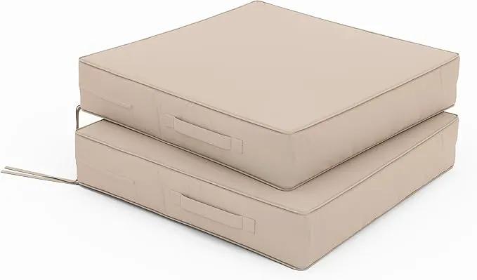 Patio Chair Cushions 22 X 22 X 4 Inch Waterproof Outdoor Seat Cushions for Patio Furniture, Outdoor Sofa Couch Pads with Ties & Handle, Set of 2, Sand by GreenHaven Gardens