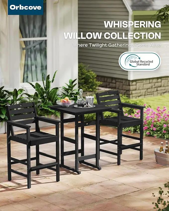 Tall Adirondack Chairs Set of 2, HDPE Wood Balcony Adirondack Chairs Set with Heart Cutout Design, Weather-Resistant Bar Height Furniture for Deck, Porch, Pool (Black) by GreenHaven Gardens