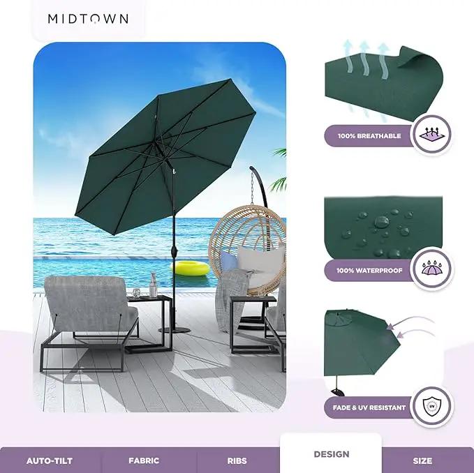 Midtown Umbrellas 10-Year-No-Fade - 8 Ft - UV Proof Forest Green Polyester Fabric - Umbrella Outdoor Patio, Auto-Tilt Aluminum Frame Patio Umbrella for Garden, Pool & Deck - Black Pole by GreenHaven Gardens