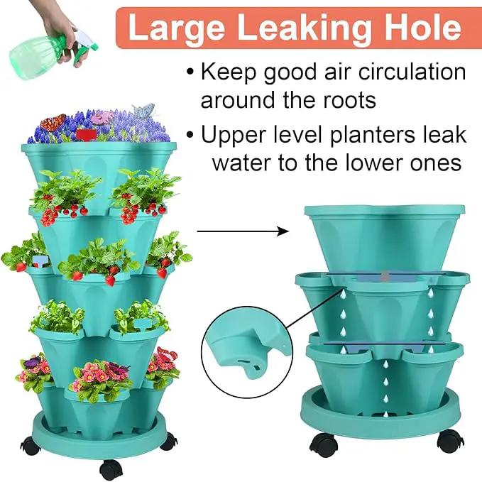 Vertical Planter, 5 Tier Stackable Strawberry Planter with Garden Tool Set, Movable Indoor/Outdoor Garden Herb Pot for Growing Vegetables and Succulents, Teal by GreenHaven Gardens