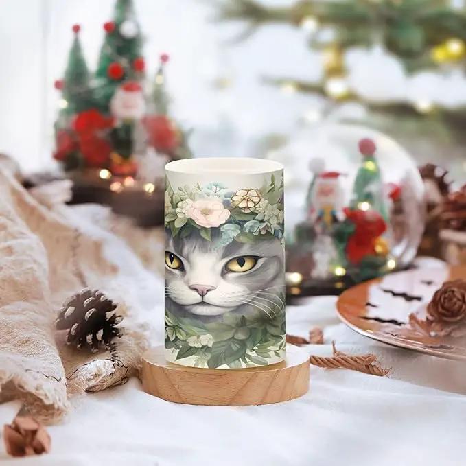 Flickering Flameless Candles, Cat Head Flowers LED Candles with Remote Timer, Set of 2 Battery Operated Candle for Valentine Wedding Birthday by GreenHaven Gardens