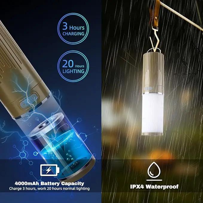 Camping Lantern with 49.2FT String, 2 in 1 Outdoor RGB String Lights with 4 Modes & 5 Modes Rechargeable Camping Lamp IPX4 Waterproof Portable LED Tent Light for Outdoor Yard Garden Decoration by GreenHaven Gardens