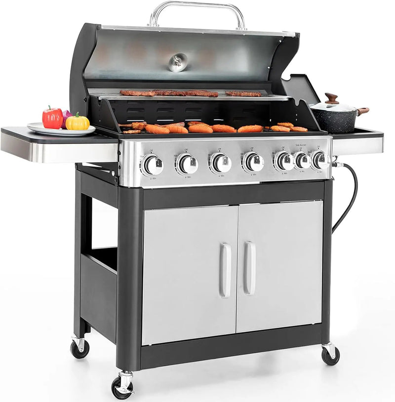 Sophia & William 6-Burner Propane Gas BBQ Grill with Side Burner & Porcelain-Enameled Cast Iron Grates, Stainless Steel Barbecue Grills Outdoor Cooking for Outside, 665 SQ.IN. Cooking Area, 65,800BTU by GreenHaven Gardens
