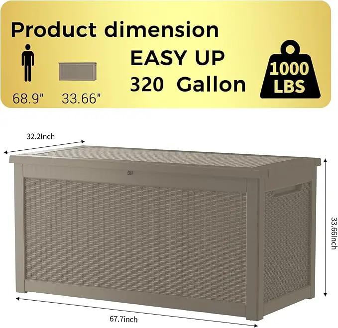 320 Gallon Lockable Resin Deck Box, Waterproof & UV-Resistant Outdoor Storage Box for Outdoor Cushion Storage, Garden Tools & Pool Accessories Storage, Gray by GreenHaven Gardens