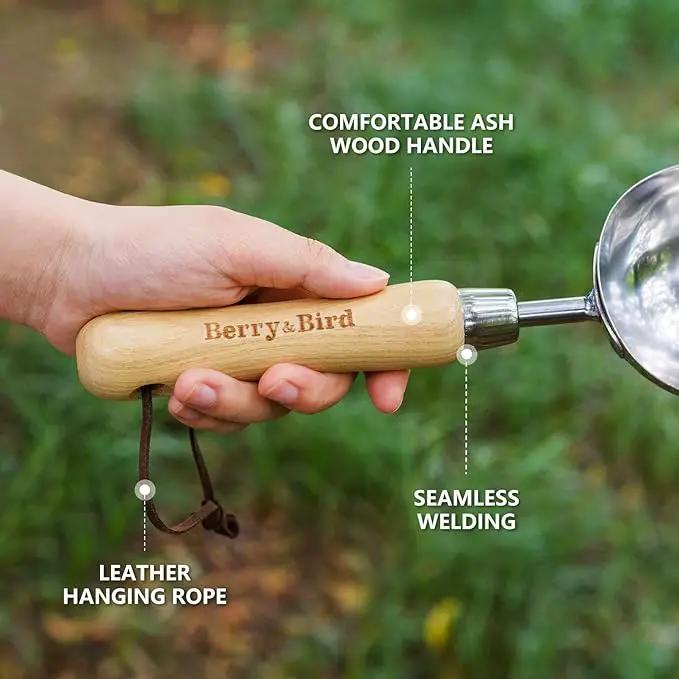 Berry&Bird Garden Loose Soil Scoop, Stainless Steel Hand Shovel Spade with Wood Handle Multi Function Gardening Trowel Spoons for Transplanting, Digging, Planting, Cultivation by GreenHaven Gardens