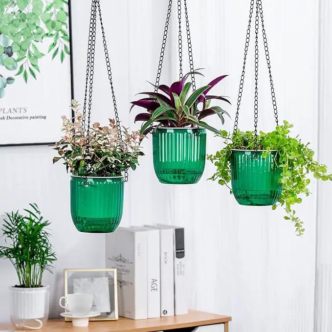 4.5 Inch 2 Pcs Self Watering Hanging Planter Indoor Plant Pots Drainage Holes, Outdoor Small Hanging Planters Flower Pot Basket, Visible Water Level, Plant Hanger Home Decor, Gardening by GreenHaven Gardens