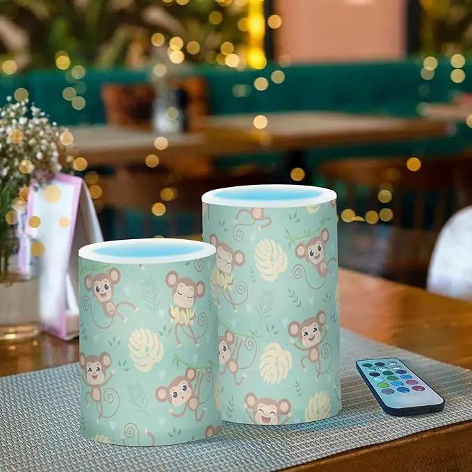 Flickering Flameless Candles, Cute Monkey LED Candles with Remote Timer, Set of 2 Battery Operated Candle for Valentine Wedding Birthday by GreenHaven Gardens