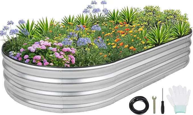 1MORE Galvanized Raised Garden Bed- Planter Garden Boxes Outdoor, Raised Beds for Gardening, 6x3x1ft Metal Garden Bed Kit for Vegetables Flower, Planter Raised Bed with Protective Tape & Tools.Silver by GreenHaven Gardens