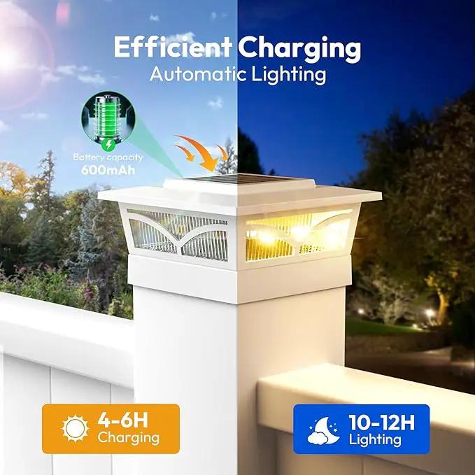 NIORSUN Solar Post Cap Lights Outdoor, 2 Modes LED, Deck Fence Post Solar Lights for 3.5x3.5 4x4 5x5 Caps Patio Garden Decoration, Warm White/Cool White Lighting White 4 Pack by GreenHaven Gardens