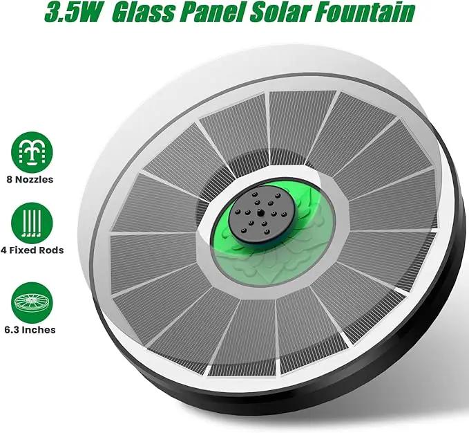Solar Fountain for Bird Bath Glass - No Battery, 3.5W Solar Bird Bath Fountains Green Flower with 4 Fixed Rods & 7 Nozzles, Solar Powered Water Fountain for Bird Bath,Pond,Pool,Outdoor,Garden by GreenHaven Gardens
