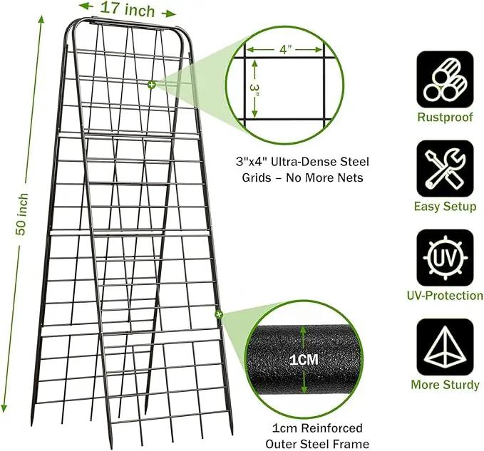 Heavy Duty 50"x17" Adjustable A-Frame Trellis for Climbing Plants – Rust-Proof Metal Garden Trellis with Dense Grid Design, Perfect for Raised Beds, Tomatoes, Cucumbers & Outdoor Vines (Black, 1 Pcs) by GreenHaven Gardens