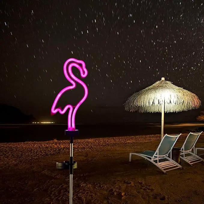Flamingo Solar Garden Stake Lights, [Set of 2] Outdoor Solar Pathway Light for Lawn Patio Yard Walkway, Neon Pink Lighting (29.5" Height) by GreenHaven Gardens
