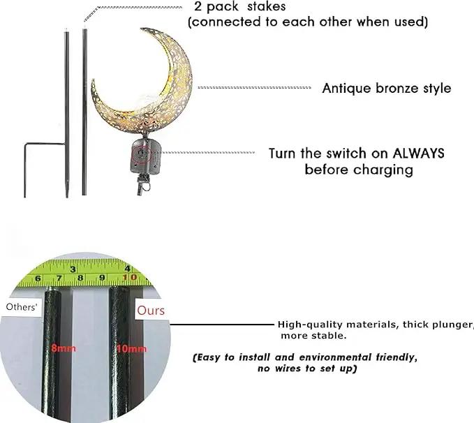 SunKite 1 Pack Garden Solar Light Outdoor Metal Moon Shape Lamp with Waterproof Crackle Glass Globe for Garden,Lawn,Patio,Pathway or Courtyard by GreenHaven Gardens
