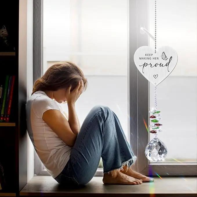 Keep Making Her Proud,Crystal Suncatcher Bereavement Keepsake,Memorial Gift for Loss of Mom,Grandma,Sister,Hanging Crystals Ornament for Window Rainbow Maker Prisms Home Decor Gift by GreenHaven Gardens