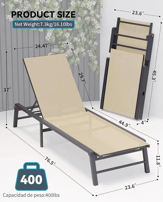 Chaise Lounge Chair Outdoor Aluminum Patio Lounge Chair with 5 Adjustable Positions Folding Pool Lounge Chairs Assemble-Free Beach Lounge Chair for Patio, Pool, Indoor and Outdoor Flaxen by GreenHaven Gardens