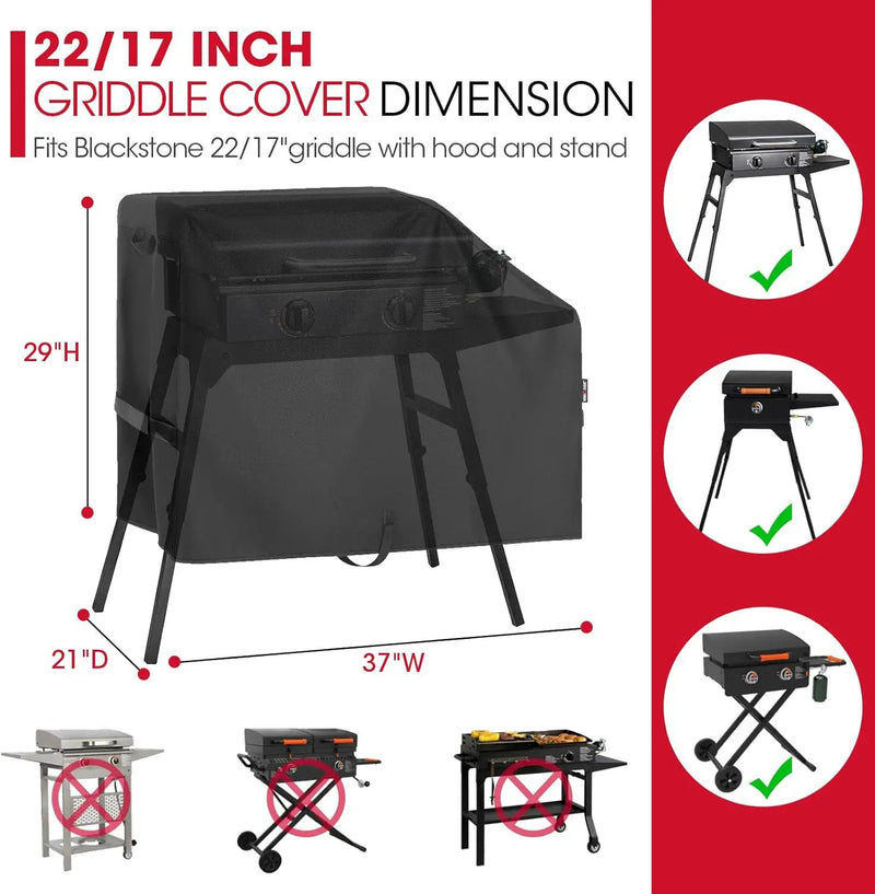 Unicook Griddle Cover for Blackstone 22 Inch and 17 Inch Griddle with Hood and Stand, Heavy Duty Waterproof Outdoor BBQ Grill Cover with Sealed Seam, Black by GreenHaven Gardens