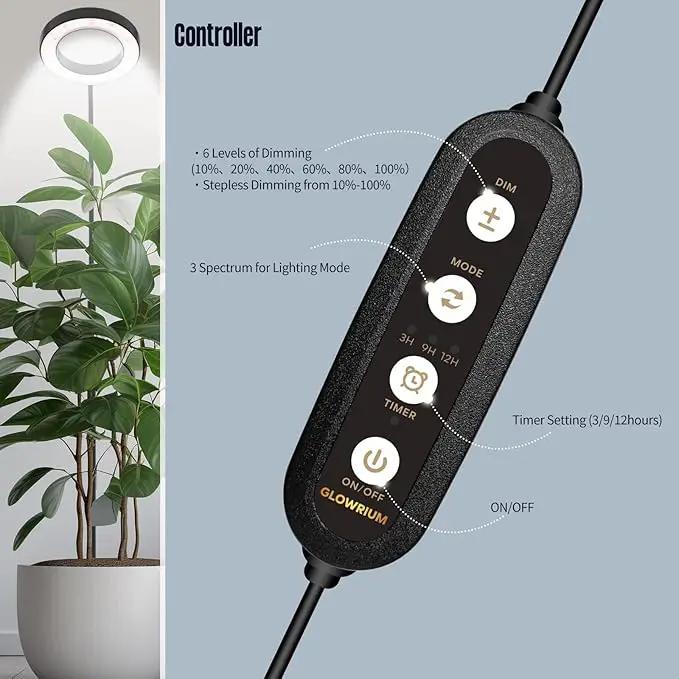 GLOWRIUM Indoor Grow Light, 20 Watt Full Spectrum LED Plant Growth Light with Stand, Adjustable Height with Timer 3/9/12 hrs, Black LED Plant Lamp by GreenHaven Gardens