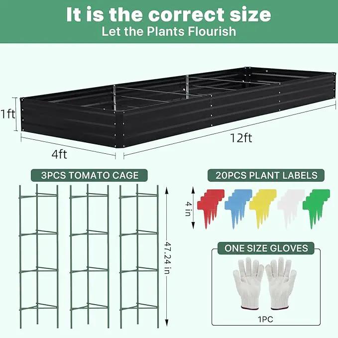 12×4×1ft Galvanized Metal Raised Garden Bed, Metal Planter Kit Box Outdoor for Deep-Rooted Vegetables, Flowers, Green and Herbs by GreenHaven Gardens