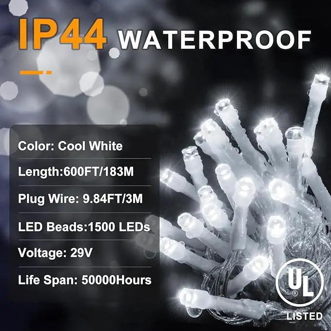 KNONEW 600ft 1500 LED Christmas String Lights Outdoor Green Wire 8 Modes & Timer Fairy Light Plug in Waterproof Patio Lights for Xmas Yard Tree Wedding Party Holiday Decorations (Cool White) by GreenHaven Gardens