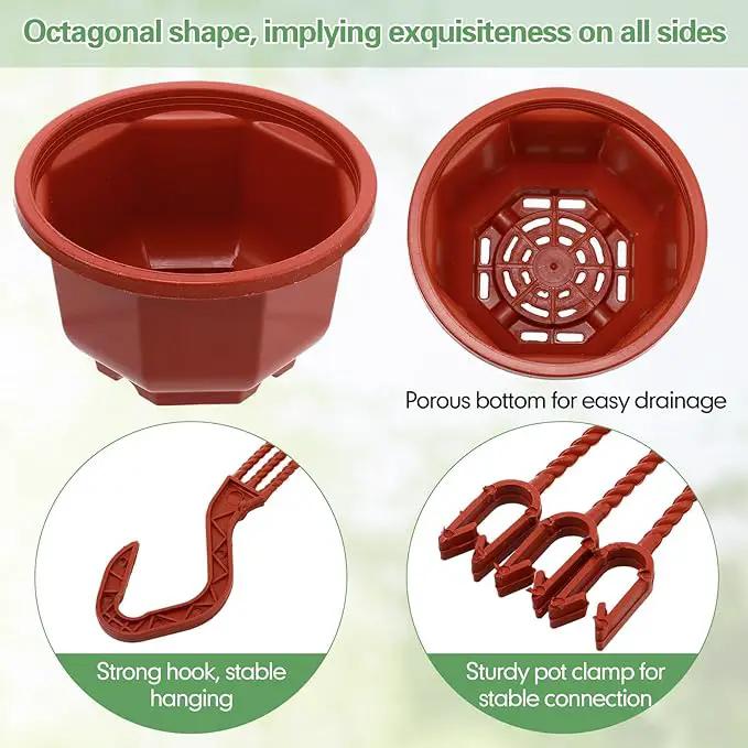 Roshtia 24 Pcs Hanging Plastic Planter Pot with Hook Flower Pots Baskets Hanging Nursery Planter Holder for Outdoor Indoor Plant Garden(Brown,6.7 Inch) by GreenHaven Gardens