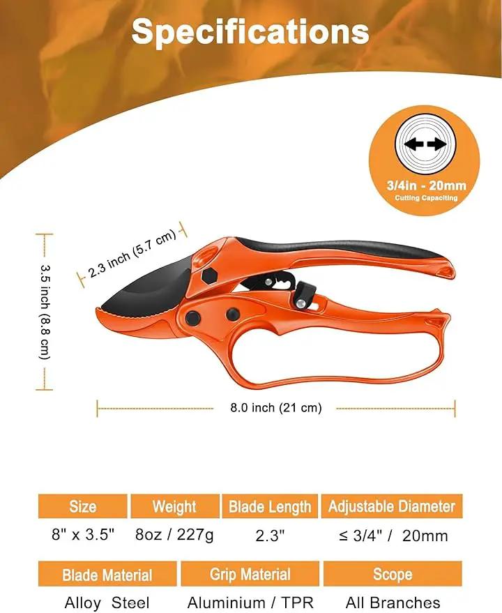Ratchet Anvil Pruning Shears for Gardening Heavy Duty, Labor-Saving Design Garden Clippers for Arthritis Weak Hands, 3/4" Cut Capacity Branch Cutter for Tree Trimming, Flower, Rose, Plant by GreenHaven Gardens