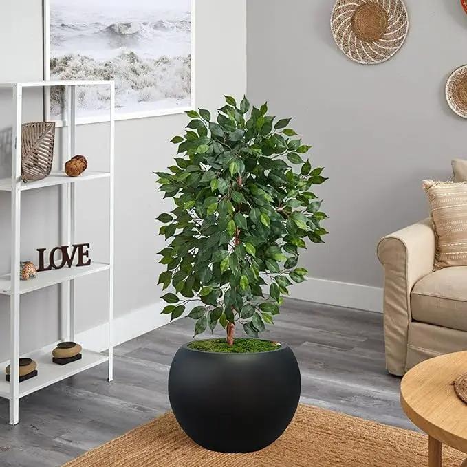 13.5 H x 17" Dia (12" Pot Opening) Round Fiberstone Planter with Drainage Hole, Black, Indoor/Outdoor Large Plant Pot for Home Patio Garden, Ideal for Large Plants by GreenHaven Gardens